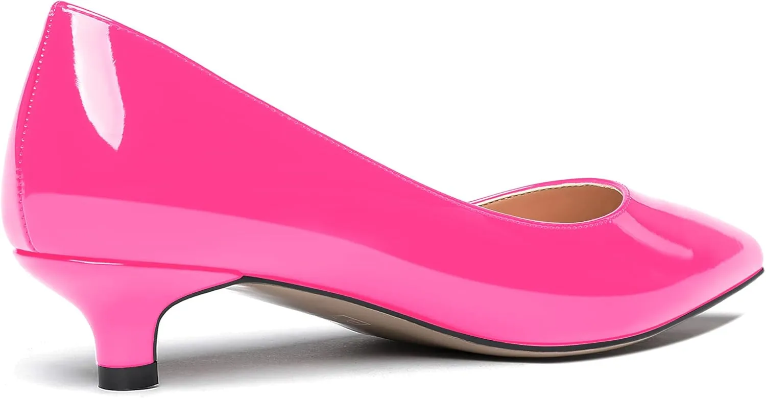 MODENCOCO Women's Pointed Toe Slip On Solid Patent Kitten Low Heel Pumps Shoes 1.5 Inch
