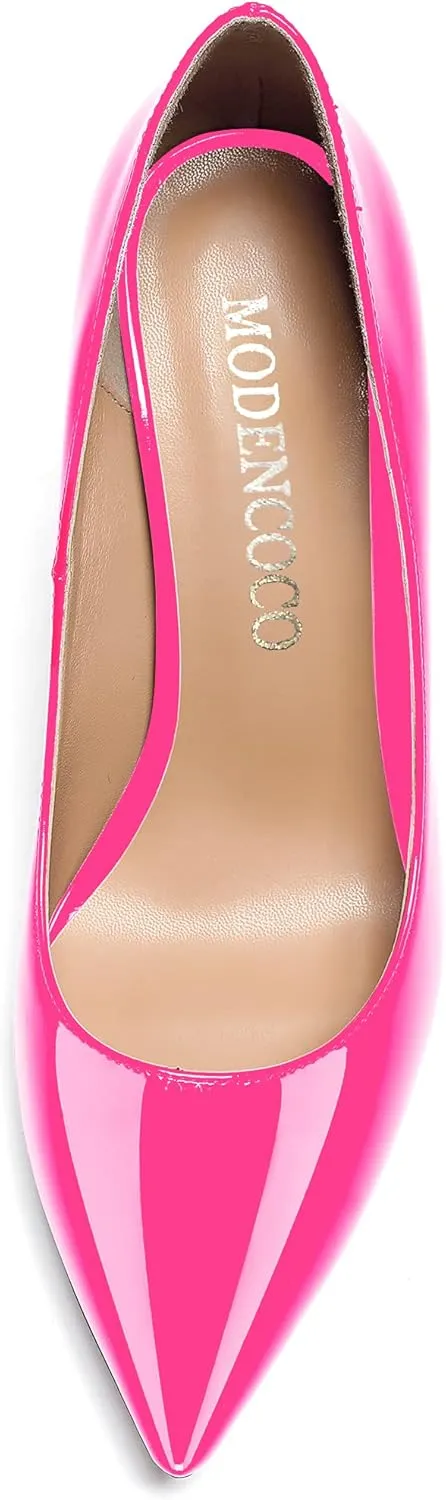 MODENCOCO Women's Pointed Toe Slip On Solid Patent Kitten Low Heel Pumps Shoes 1.5 Inch