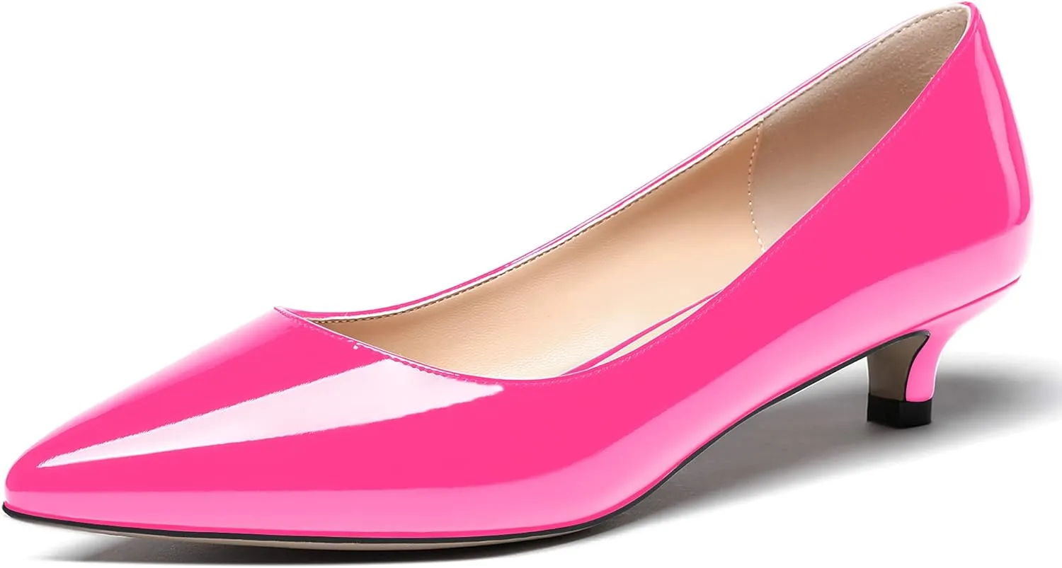 MODENCOCO Women's Pointed Toe Slip On Solid Patent Kitten Low Heel Pumps Shoes 1.5 Inch
