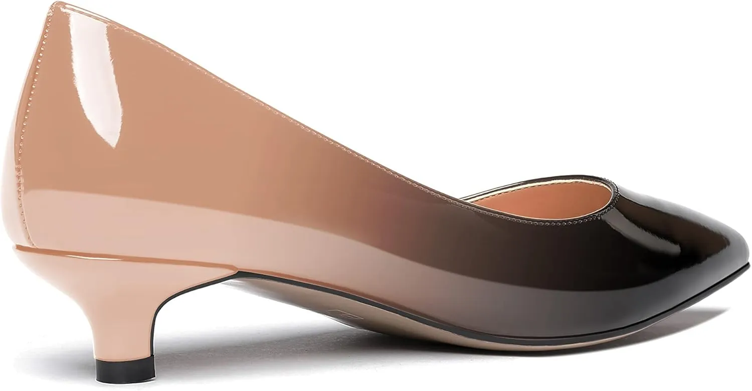 MODENCOCO Women's Pointed Toe Slip On Solid Patent Kitten Low Heel Pumps Shoes 1.5 Inch