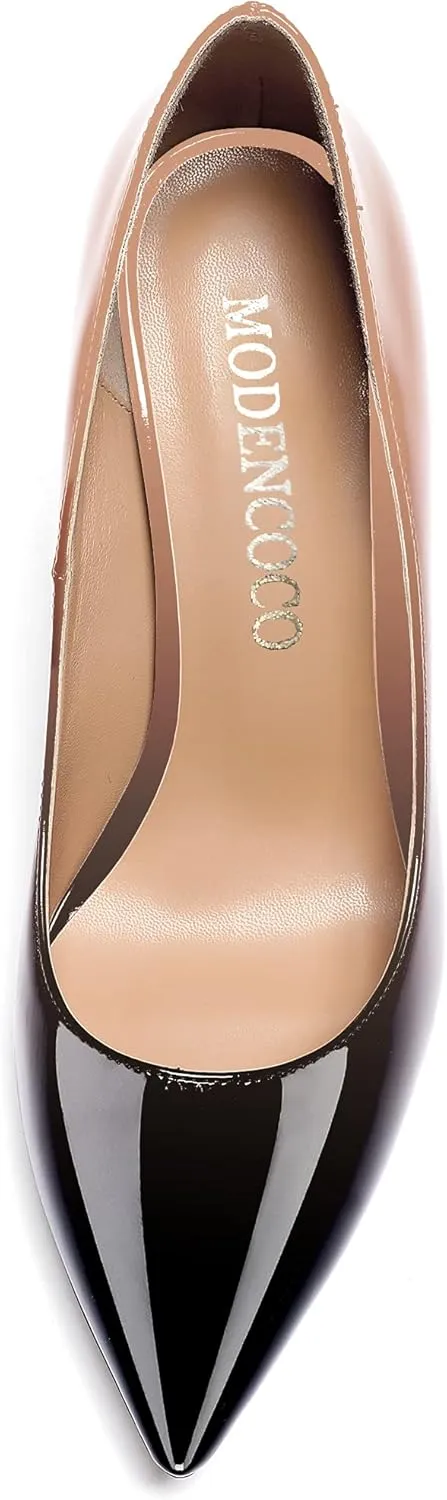 MODENCOCO Women's Pointed Toe Slip On Solid Patent Kitten Low Heel Pumps Shoes 1.5 Inch