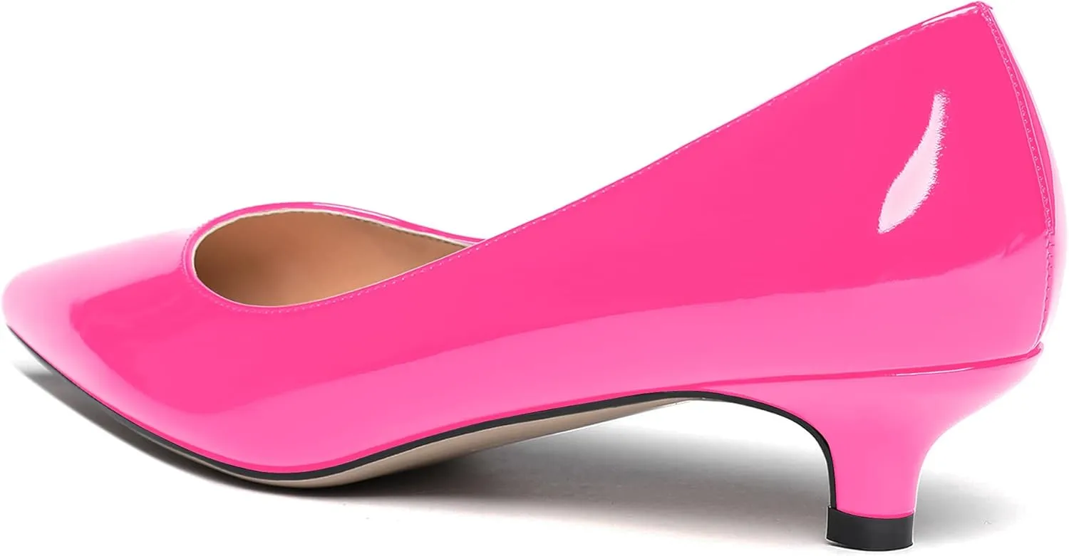 MODENCOCO Women's Pointed Toe Slip On Solid Patent Kitten Low Heel Pumps Shoes 1.5 Inch