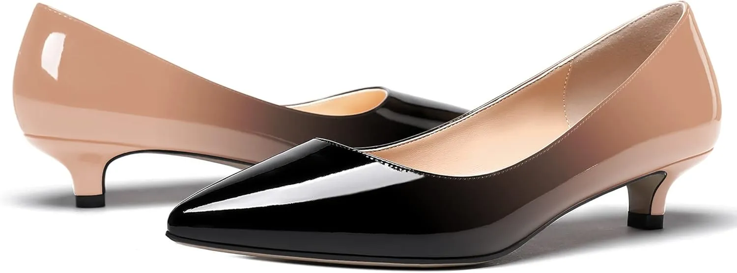 MODENCOCO Women's Pointed Toe Slip On Solid Patent Kitten Low Heel Pumps Shoes 1.5 Inch