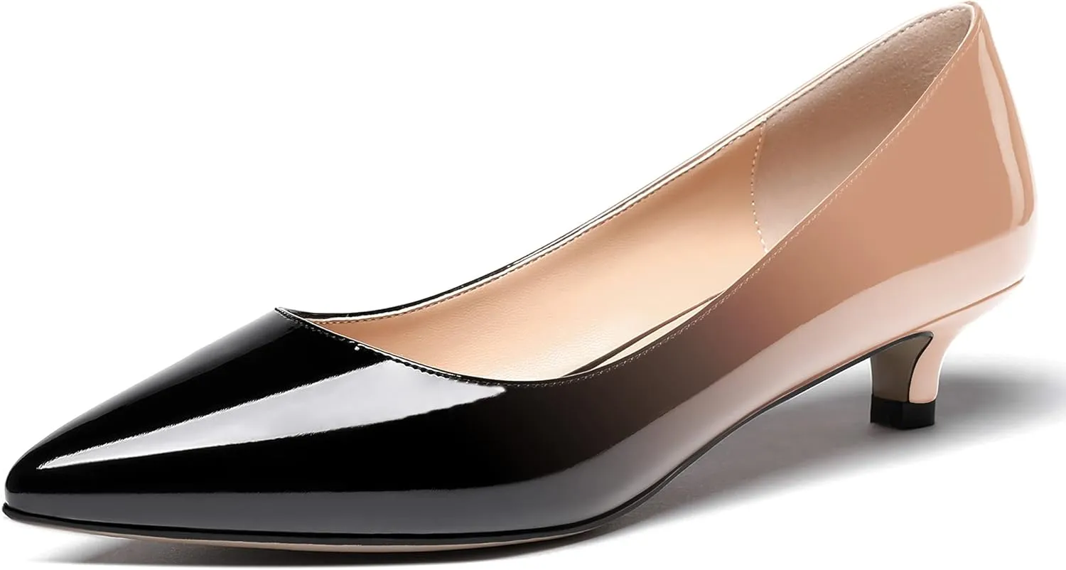 MODENCOCO Women's Pointed Toe Slip On Solid Patent Kitten Low Heel Pumps Shoes 1.5 Inch