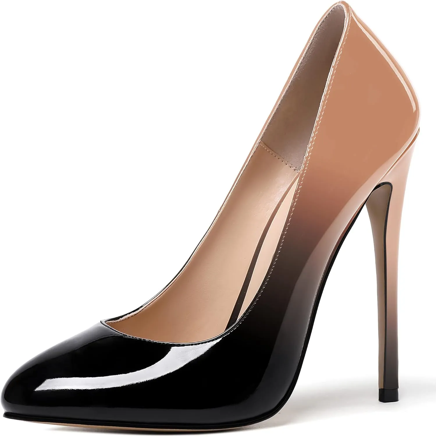 MODENCOCO Women's Slip On Patent Round Toe Stiletto High Heel Pumps Shoes 4.5 Inch