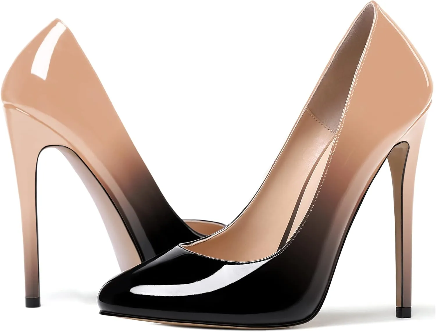 MODENCOCO Women's Slip On Patent Round Toe Stiletto High Heel Pumps Shoes 4.5 Inch