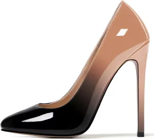 MODENCOCO Women's Slip On Patent Round Toe Stiletto High Heel Pumps Shoes 4.5 Inch