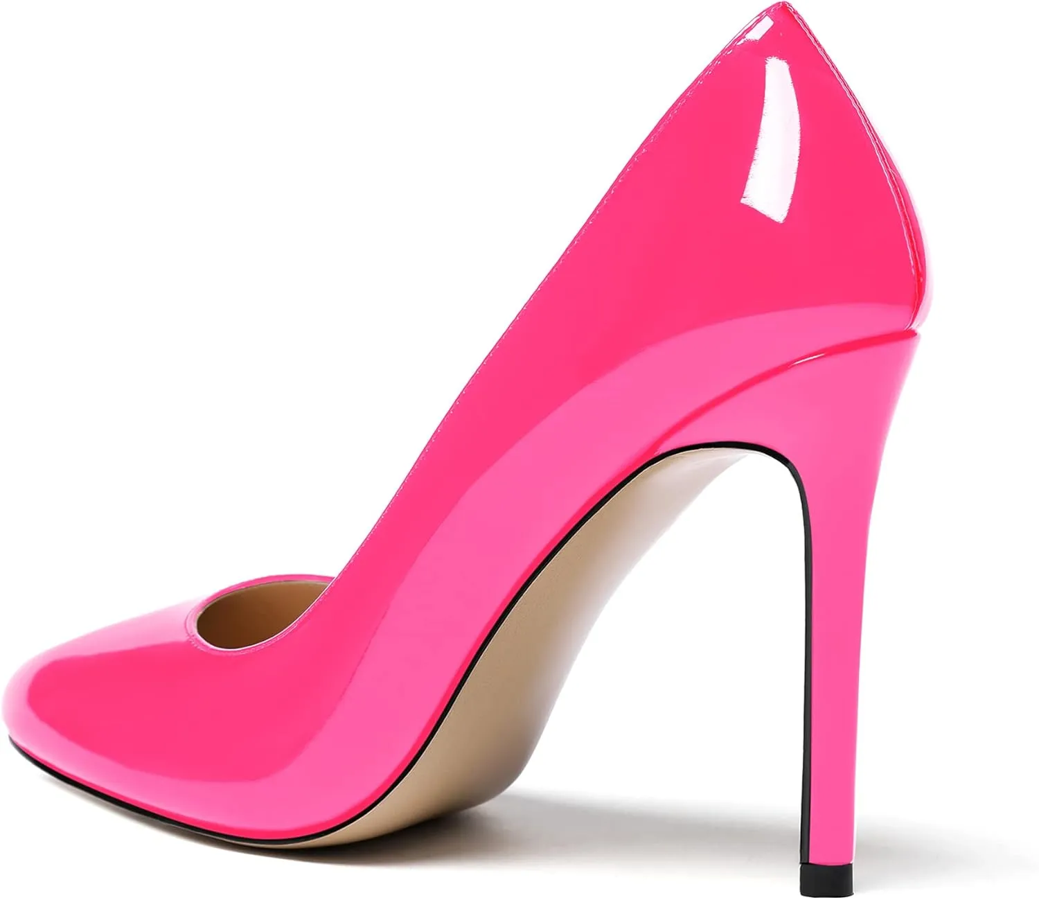 MODENCOCO Women's Slip On Round Toe Patent Solid Stiletto High Heel Pumps Shoes 4 Inch