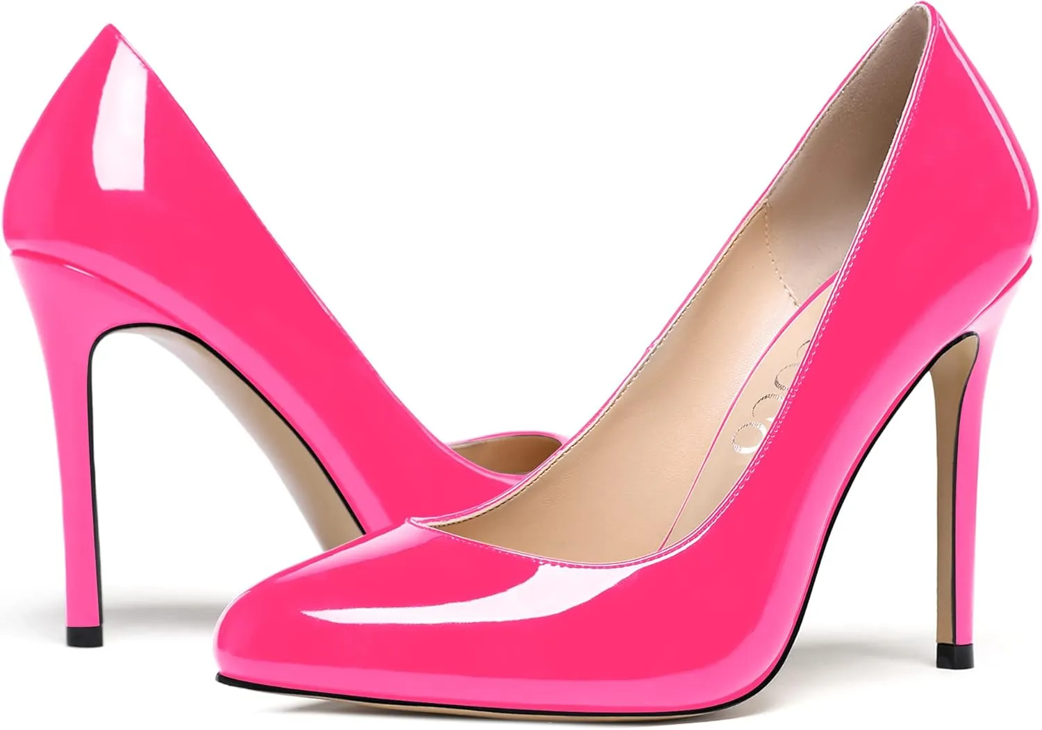 MODENCOCO Women's Slip On Round Toe Patent Solid Stiletto High Heel Pumps Shoes 4 Inch