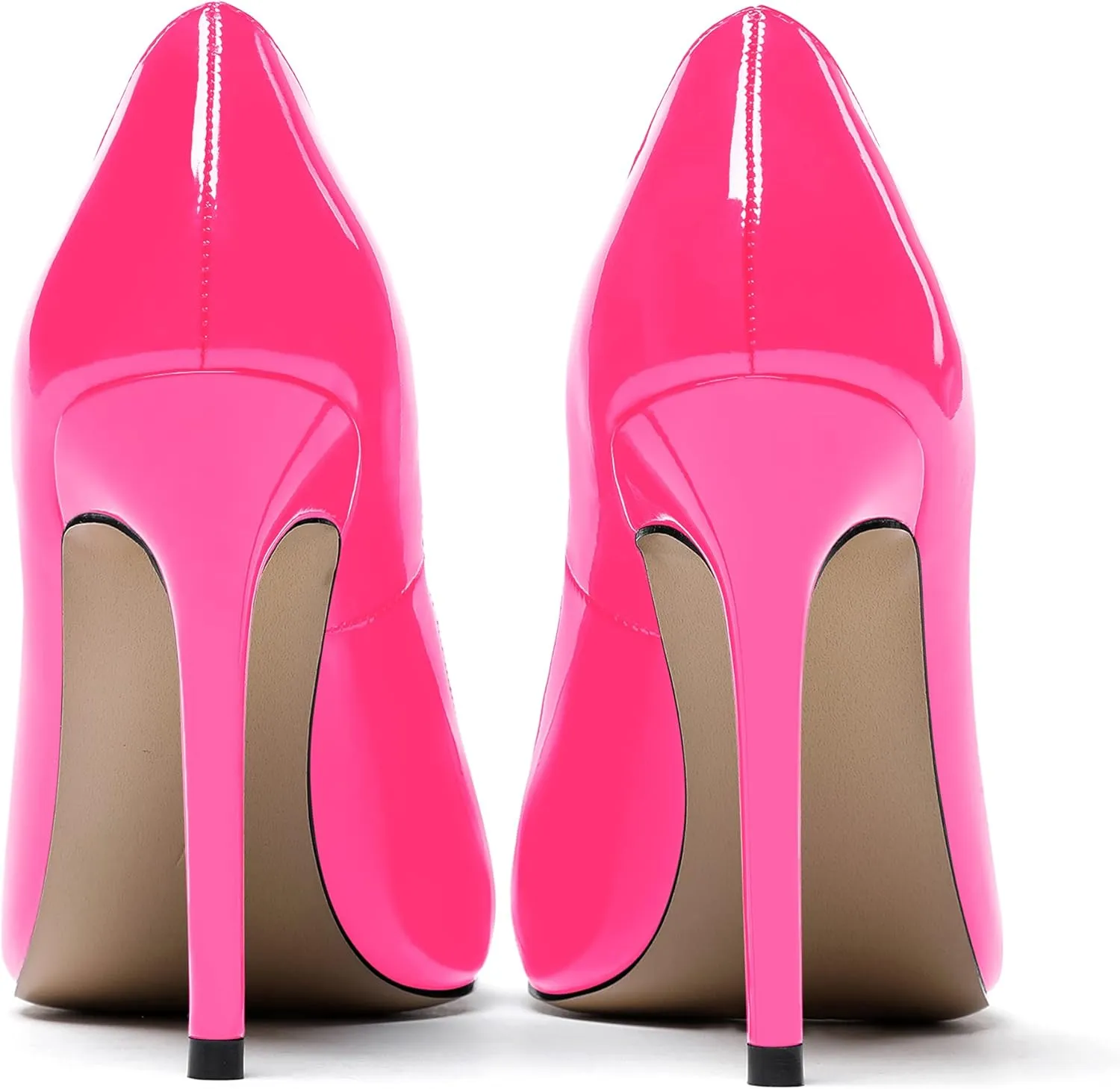 MODENCOCO Women's Slip On Round Toe Patent Solid Stiletto High Heel Pumps Shoes 4 Inch