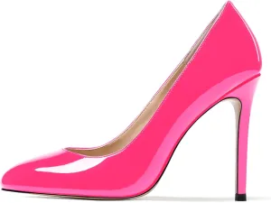 MODENCOCO Women's Slip On Round Toe Patent Solid Stiletto High Heel Pumps Shoes 4 Inch