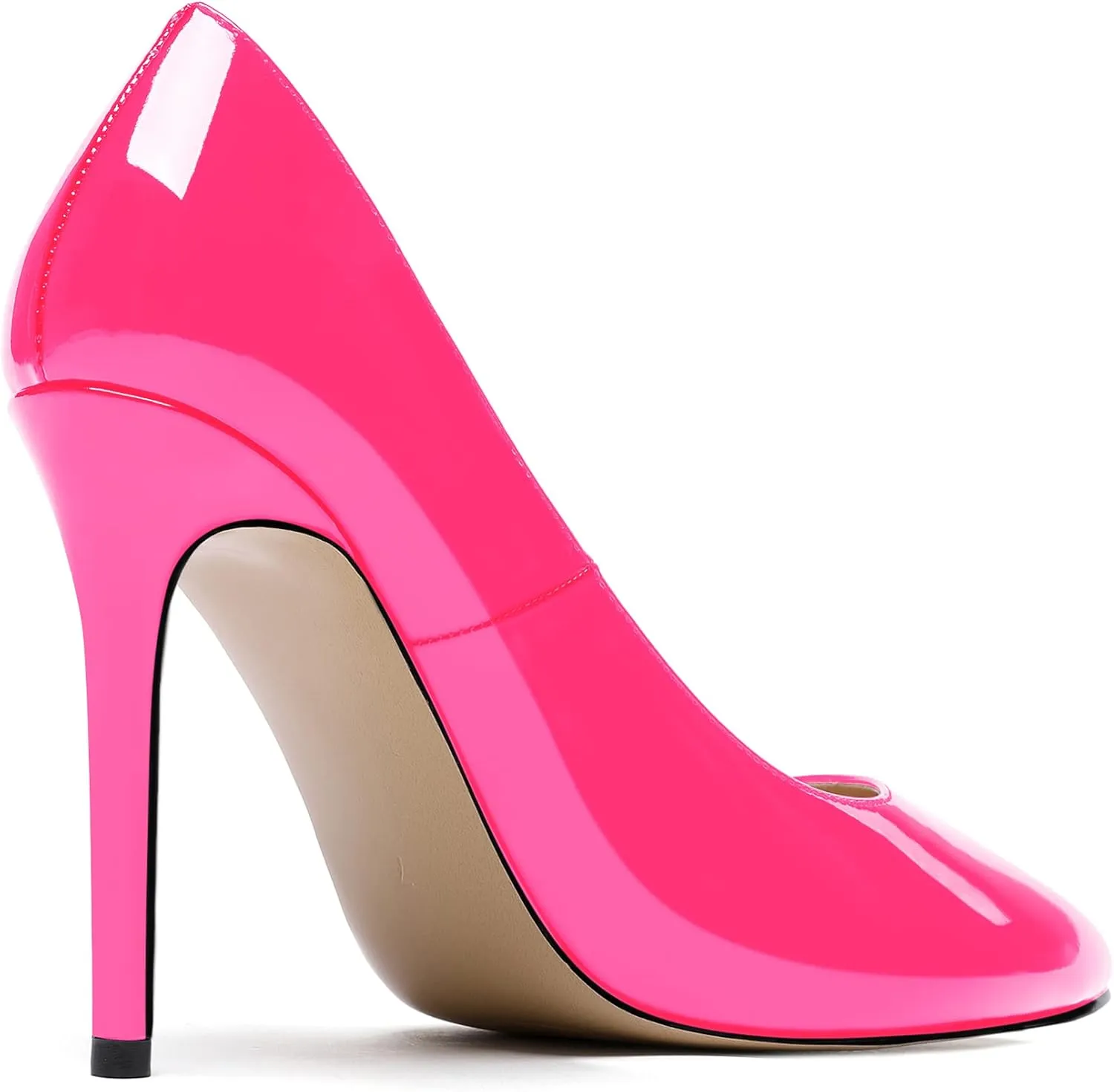 MODENCOCO Women's Slip On Round Toe Patent Solid Stiletto High Heel Pumps Shoes 4 Inch
