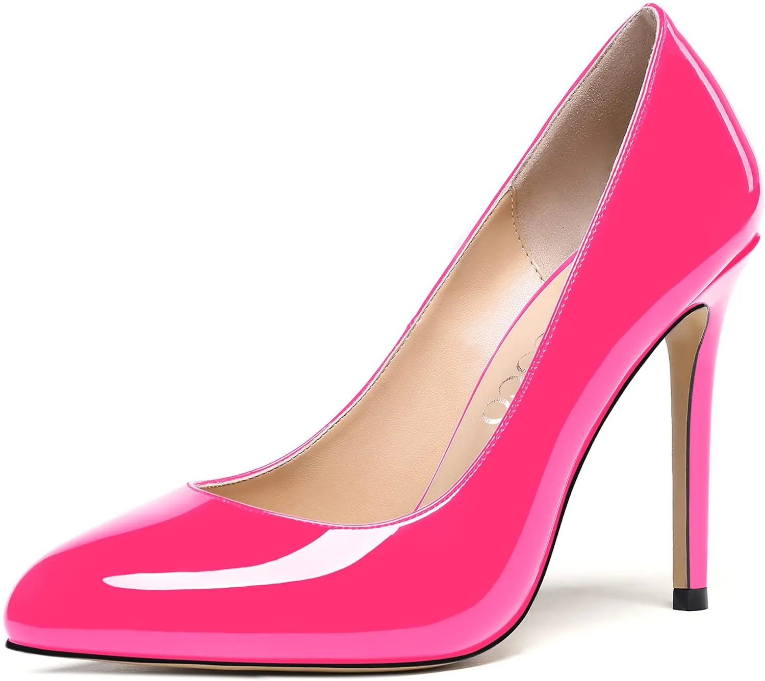 MODENCOCO Women's Slip On Round Toe Patent Solid Stiletto High Heel Pumps Shoes 4 Inch