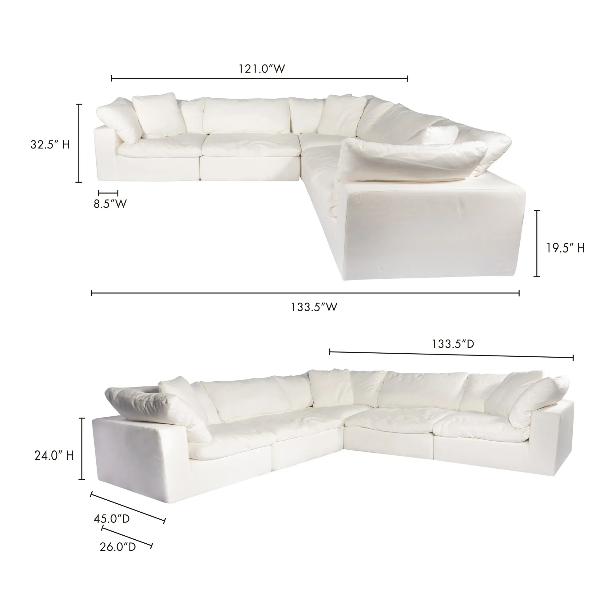 Moe's Home Collection Clay Classic L-Shaped Modular Sectional ~ Cream White LiveSmart Performance Fabric