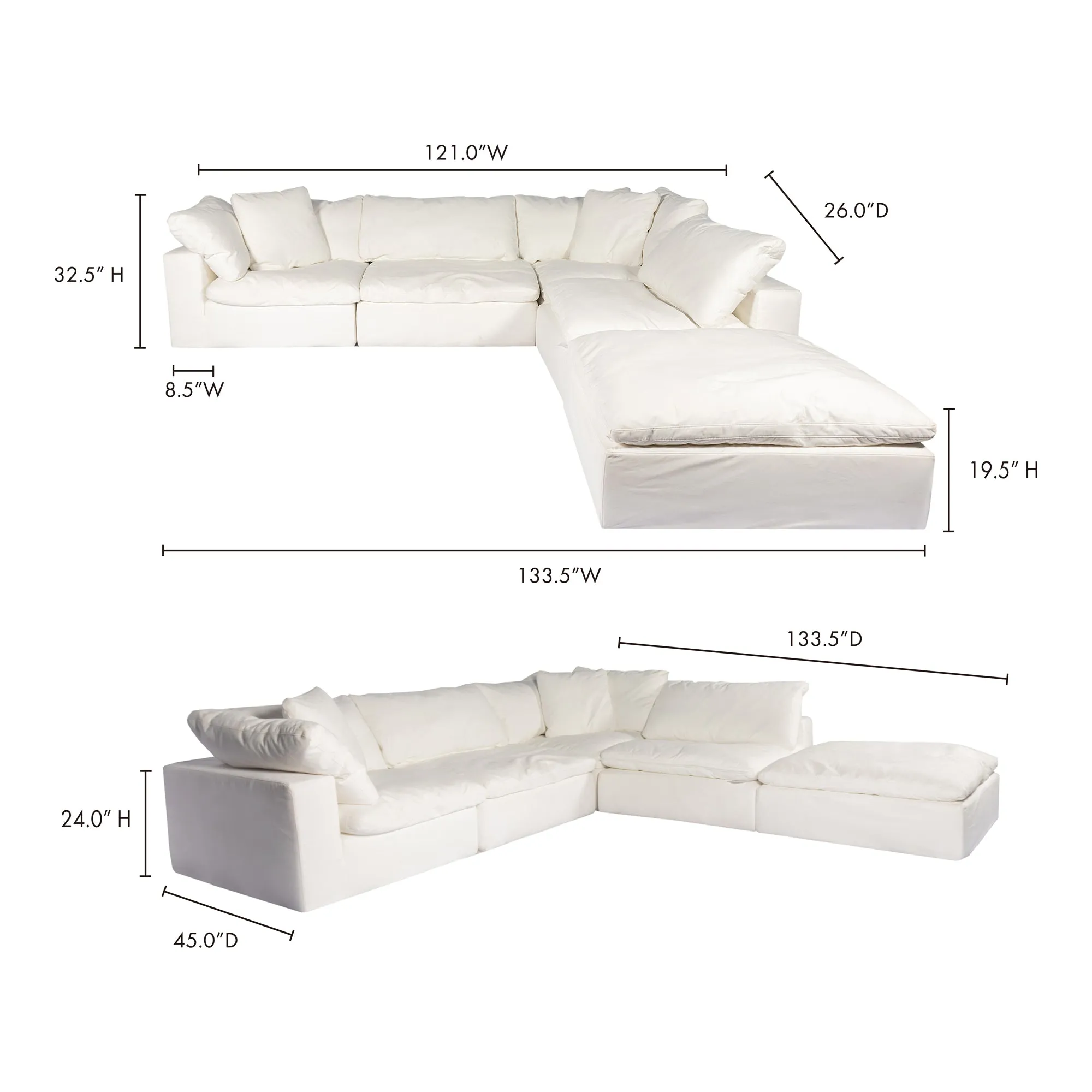 Moe's Home Collection Clay Dream Modular Sectional ~ Cream White LiveSmart Performance Fabric