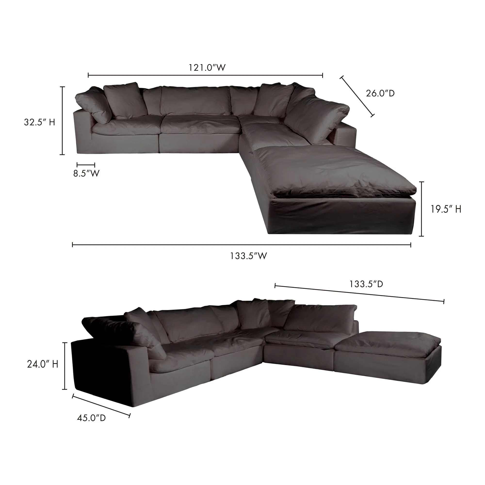 Moe's Home Collection Clay Dream Modular Sectional ~ Light Grey LiveSmart Performance Fabric