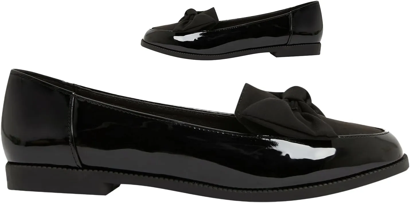 MOOMMO Women Bow Flat Loafer Shoes Round Toe Slip On Loafers Patent Suede 1 inch Flat Heel Dress Shoes Loafers Oxford Bow Knot Patchwork Casual Office Ladies Loafers Drive Walking Basic 4-11 M US