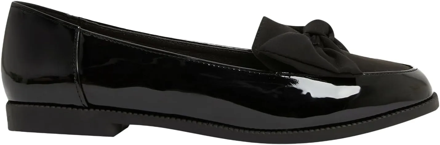 MOOMMO Women Bow Flat Loafer Shoes Round Toe Slip On Loafers Patent Suede 1 inch Flat Heel Dress Shoes Loafers Oxford Bow Knot Patchwork Casual Office Ladies Loafers Drive Walking Basic 4-11 M US