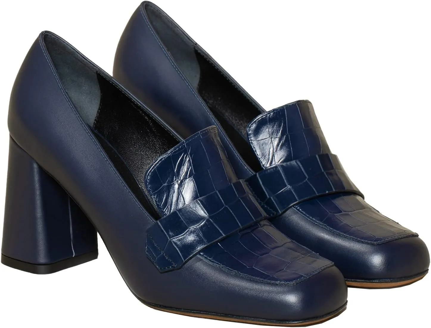 MOOMMO Women Chunky Block Heel Loafer Shoes Slip On Square Toe Formal High Heels Pumps Crocodile Closed Toe 3" Heel Oxford Shoes Office Ladies Business Professional Comfortable Spring Fall 4-11 M US