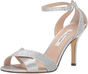 NINA Womens Glitter Ankle Strap Heel Sandals