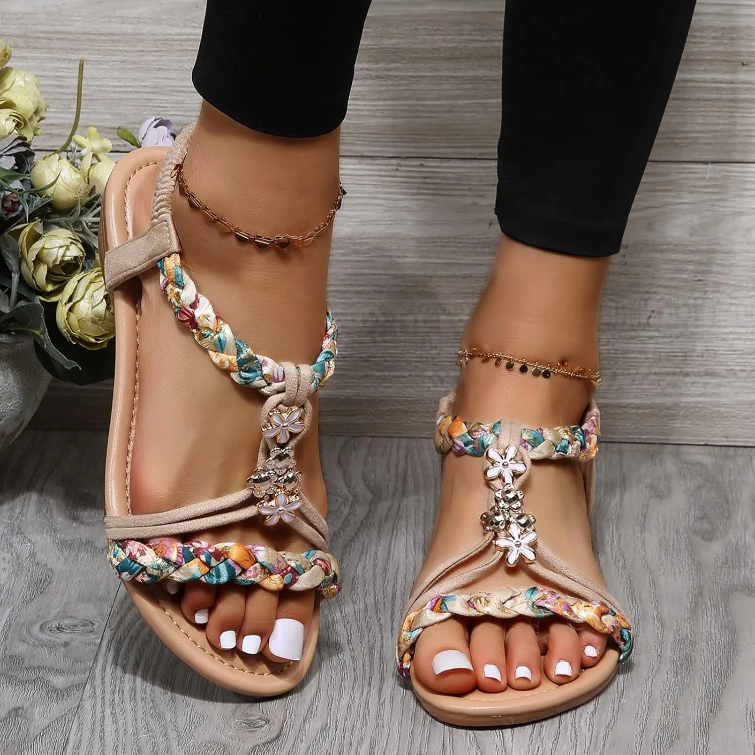 Non Slip Flat Bottom Sandals for Women Casual Summer Comfortable Walking Shoes Comfortable Walking Flat Sandals