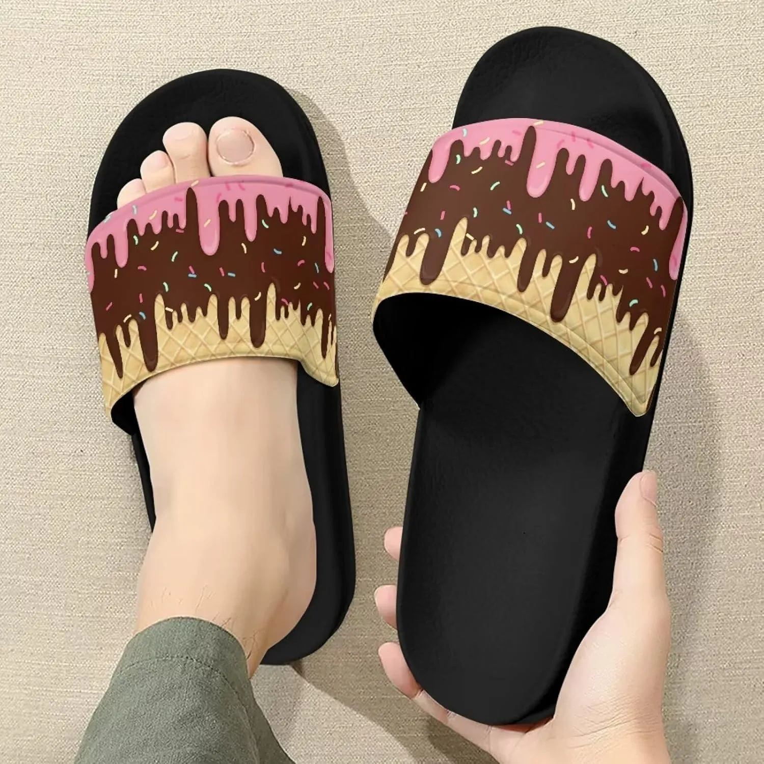 Non Slip Slide Sandals for Women Men, Open Toe House Comfy Flat Slides Slipper for Bathroom Beach