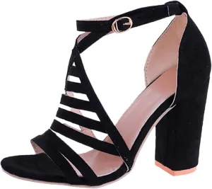 oiangi Chunky Heeled Sandals for Womens Trendy Summer Fish Mouth Peep Toe Ankle Straps Hollow Buckle Thick Heel Sandals Comfy Casual Ladies High Heels Shoes