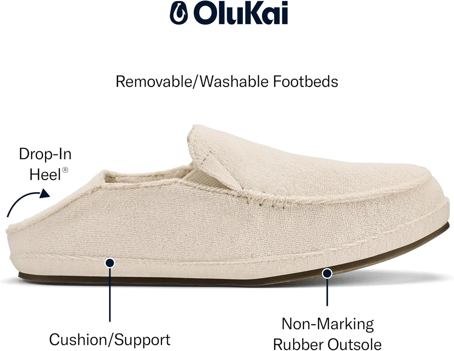 OLUKAI Nohea Hulu Women's Slippers, Soft & Comfortable Slippers with Fleece Lining, Wool Blend Footbed & Drop-In Heel Design
