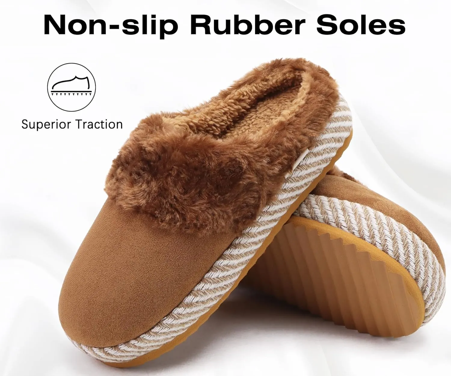 ONCAI Women's Slippers with Cushion Yoga Mat Faux Fur Fuzzy Suede Warm Winter Woman House Slippers Indoor/Outdoor Cozy Rubber Sole US Size 5-11