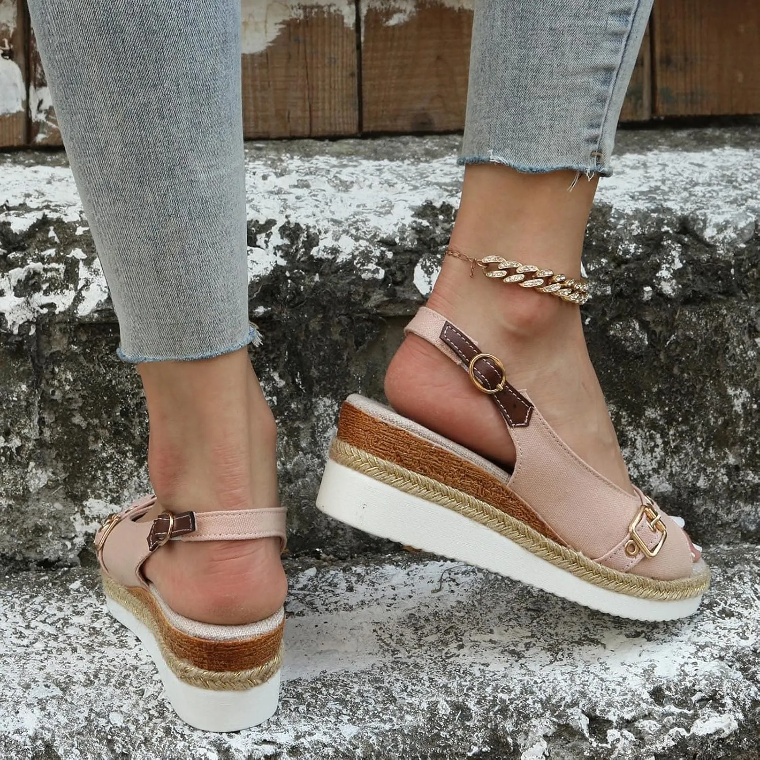 Orthopedic Wedge Sandals for Women Arch Support Trendy Summer Y2K 2025 Solid Spring Buckle Cute Dressy Peep Toe Thick Sole Beach Dress Comfortable