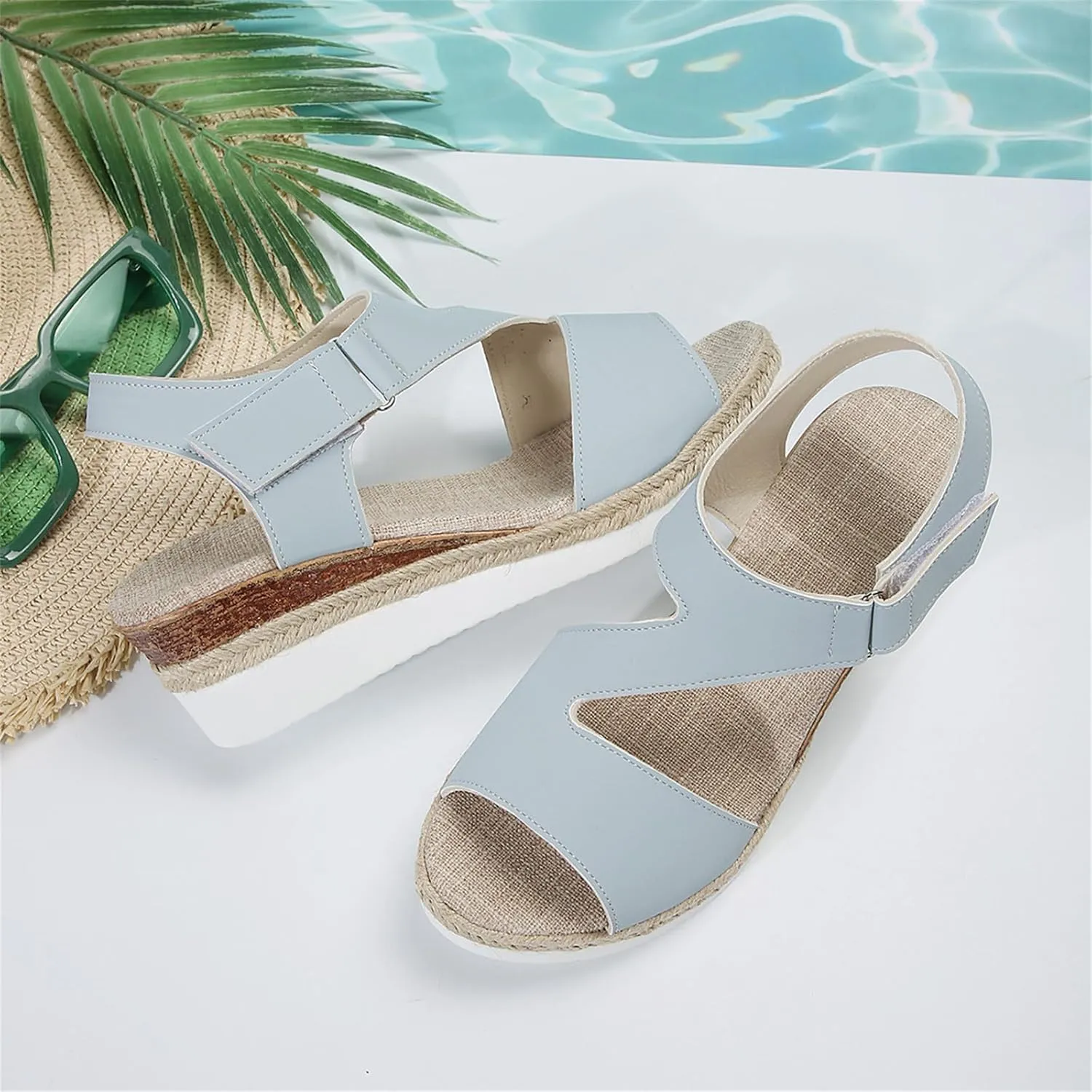 Orthotic Sandals for Women Comfy Open Toe Sandals Wedge Sandals Summer Flat Wedge Heels Espadrilles Sandals Walking Shoes