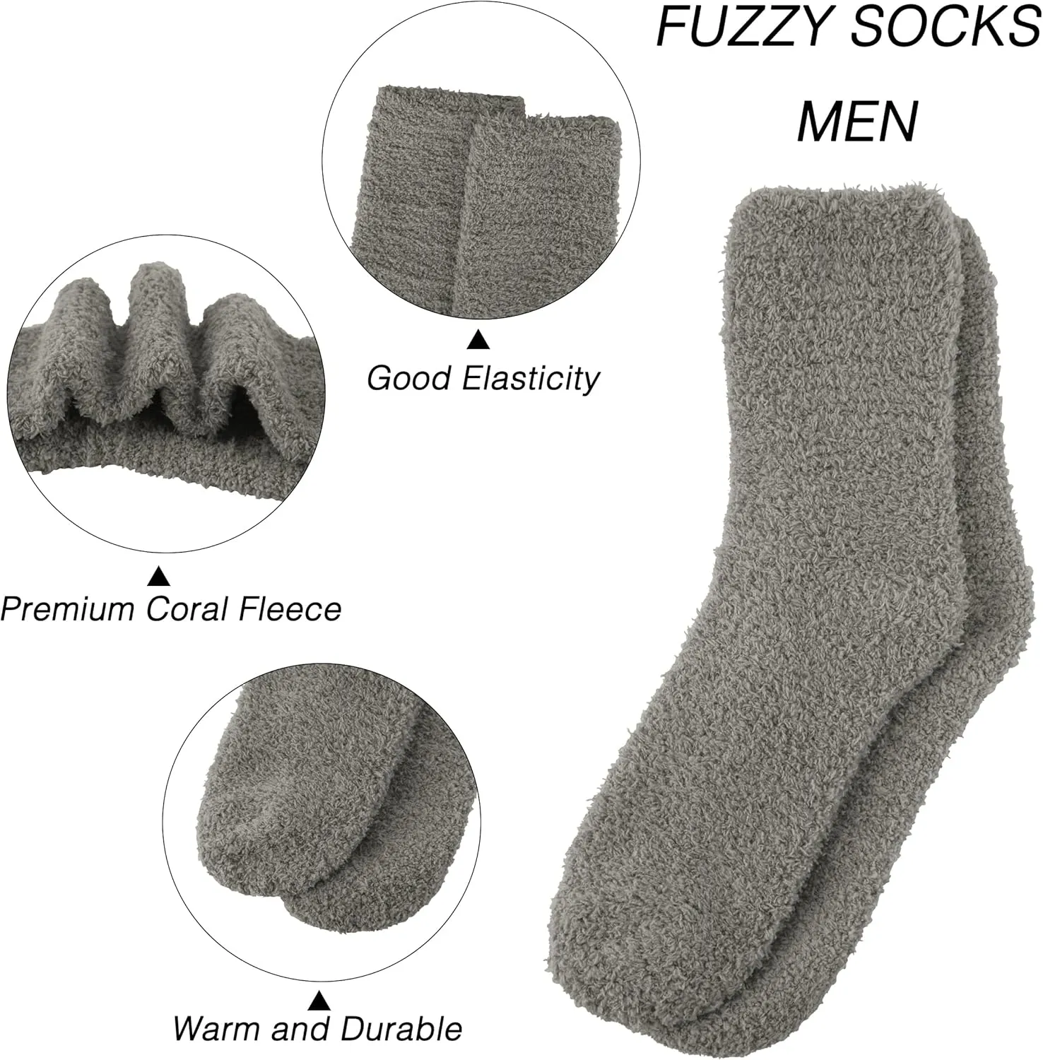 OVOV White Fuzzy Fluffy Warm Cozy Slipper Socks for Men - Soft Comfy Fleece Sleep Socks