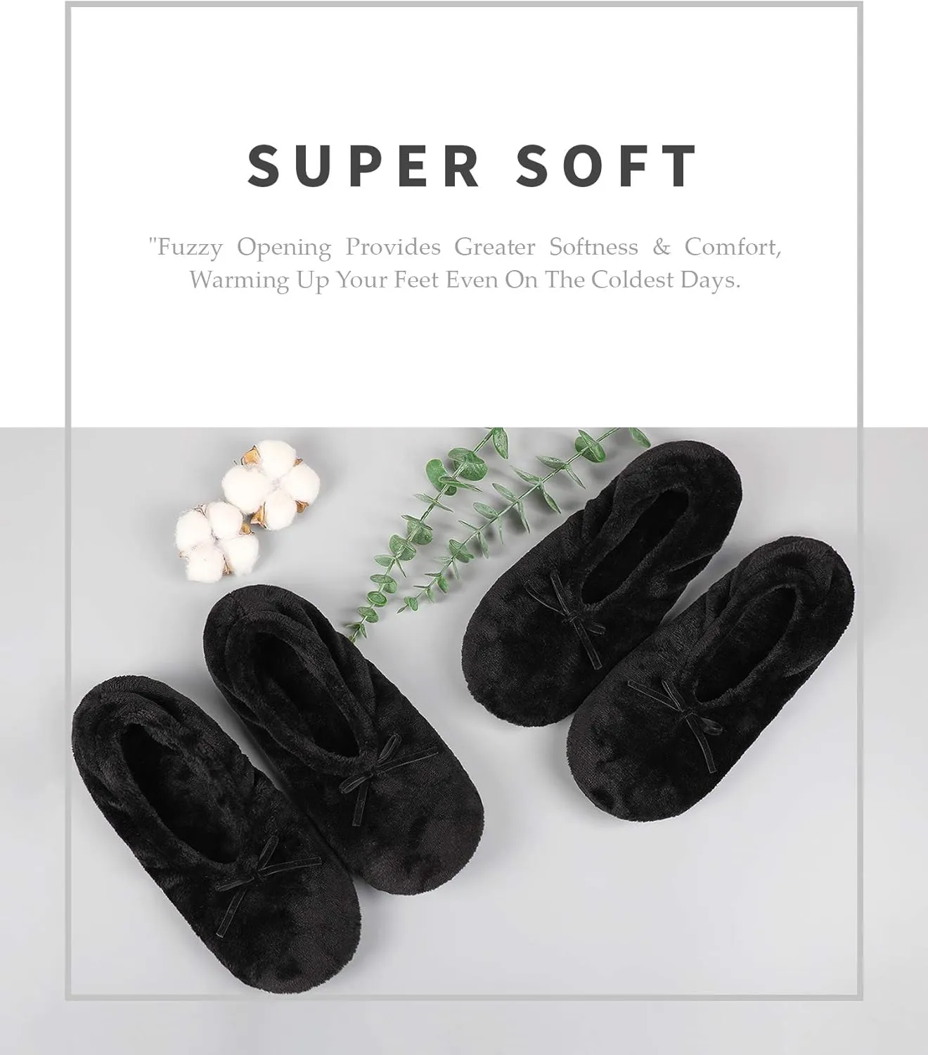 Panda Bros 2 Pairs Women's Ballerina House Slippers, Anti-Skid Comfy Warm Ballet Style Slippers