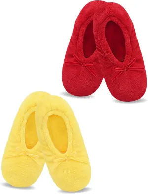 Panda Bros 2 Pairs Women's Ballerina House Slippers, Anti-Skid Comfy Warm Ballet Style Slippers
