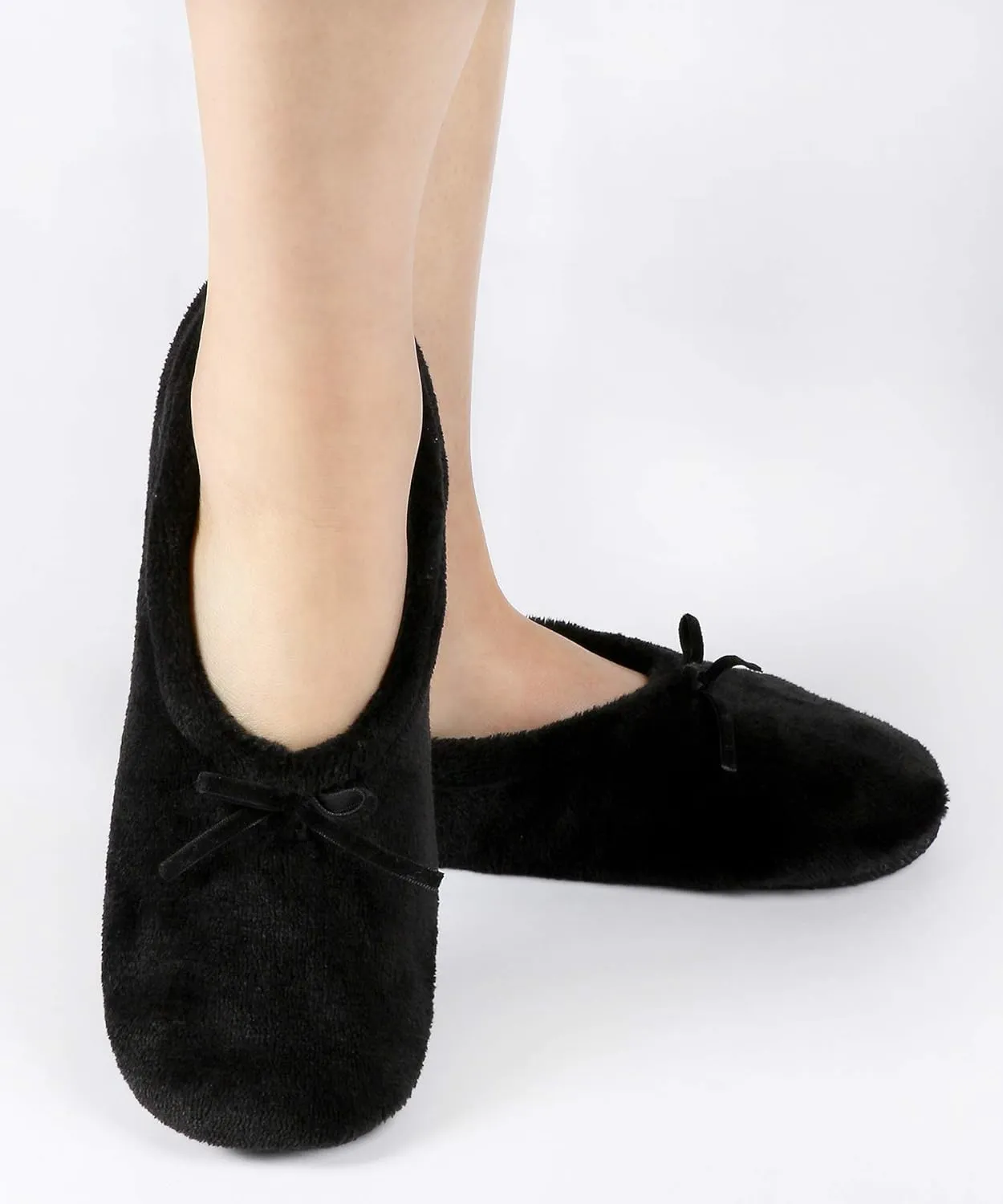 Panda Bros 2 Pairs Women's Ballerina House Slippers, Anti-Skid Comfy Warm Ballet Style Slippers