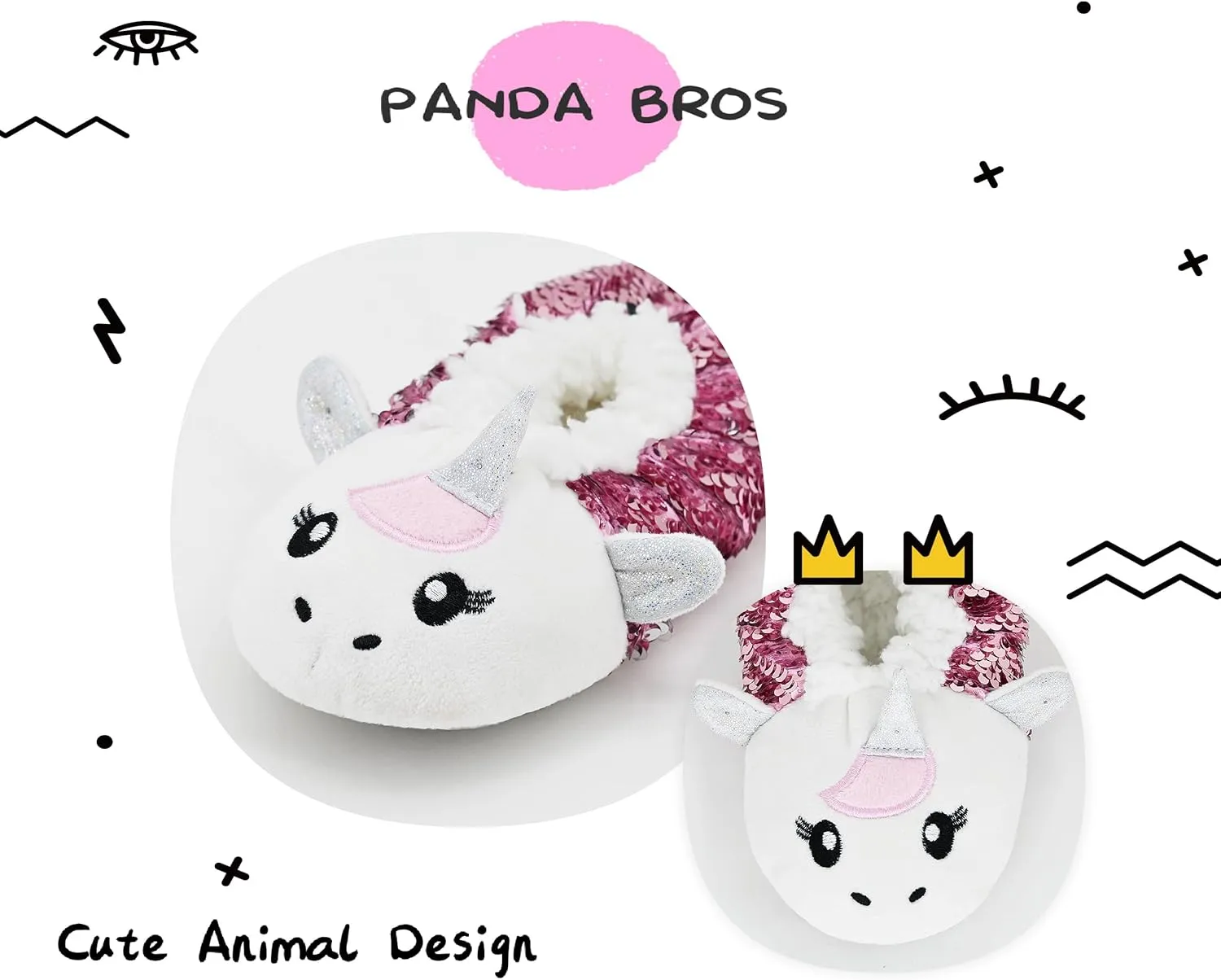 Panda Bros Kid's Animal Slipper Socks, Cartoon Cozy Fleece Indoor Slipper, Fluzzy Warm bedroom Shoes