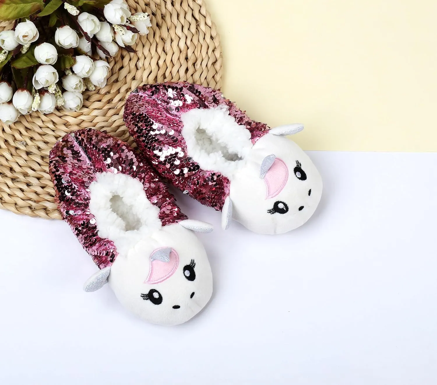 Panda Bros Kid's Animal Slipper Socks, Cartoon Cozy Fleece Indoor Slipper, Fluzzy Warm bedroom Shoes