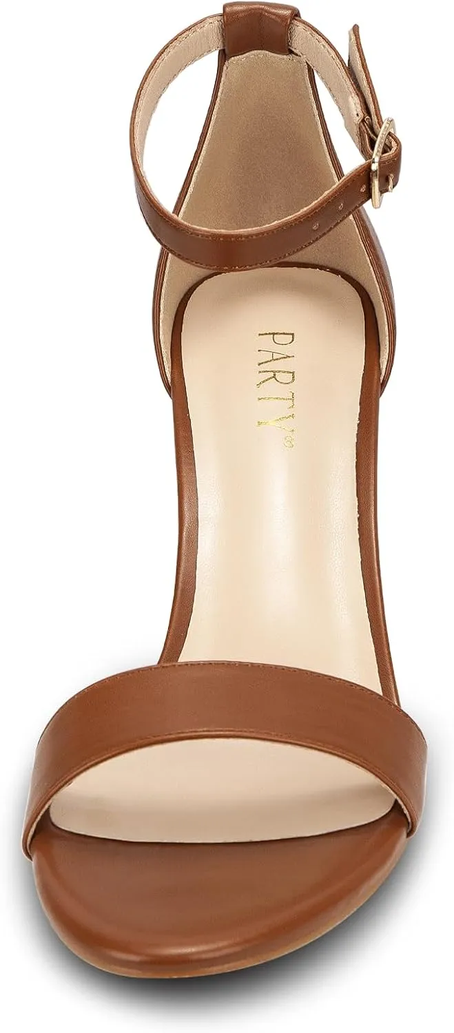 PARTY Women's Chunky Heels Open Toe Ankle Strap 3 inch Heeled Sandals