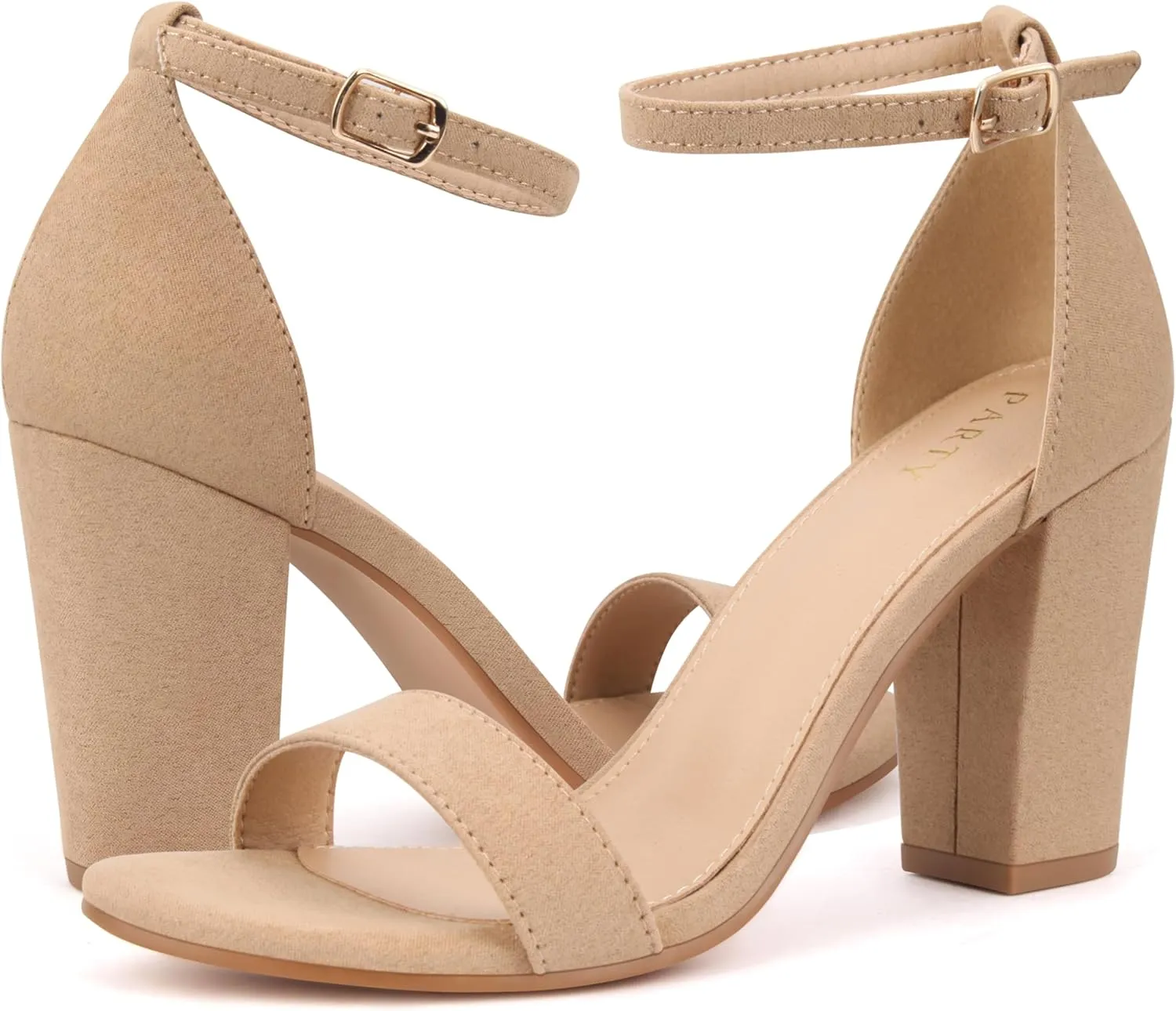 PARTY Women's Chunky Heels Open Toe Ankle Strap 3 inch Heeled Sandals