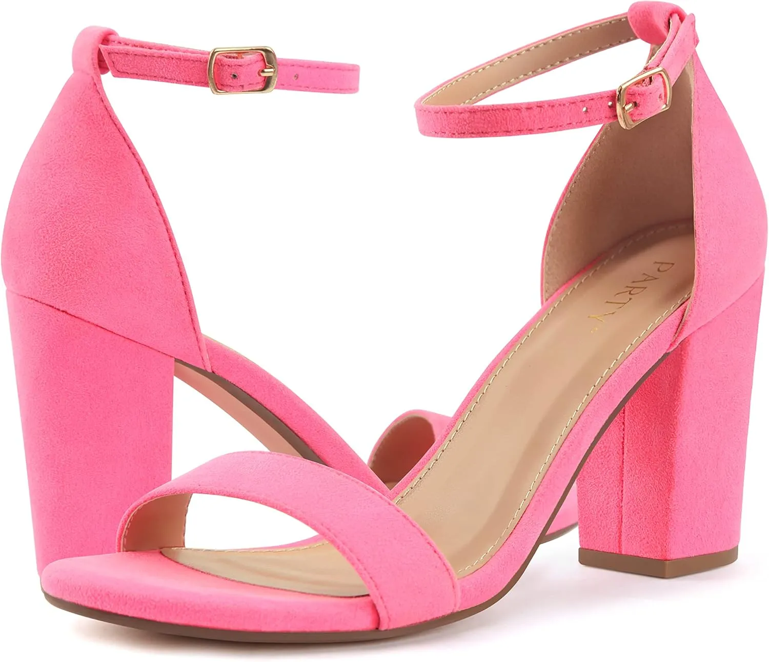 PARTY Women's Chunky Heels Open Toe Ankle Strap 3 inch Heeled Sandals