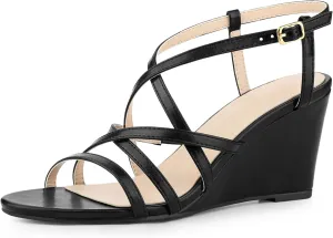 Perphy Open Toe Low Wedges Strappy Ankle Strap Wedge Sandals for Women