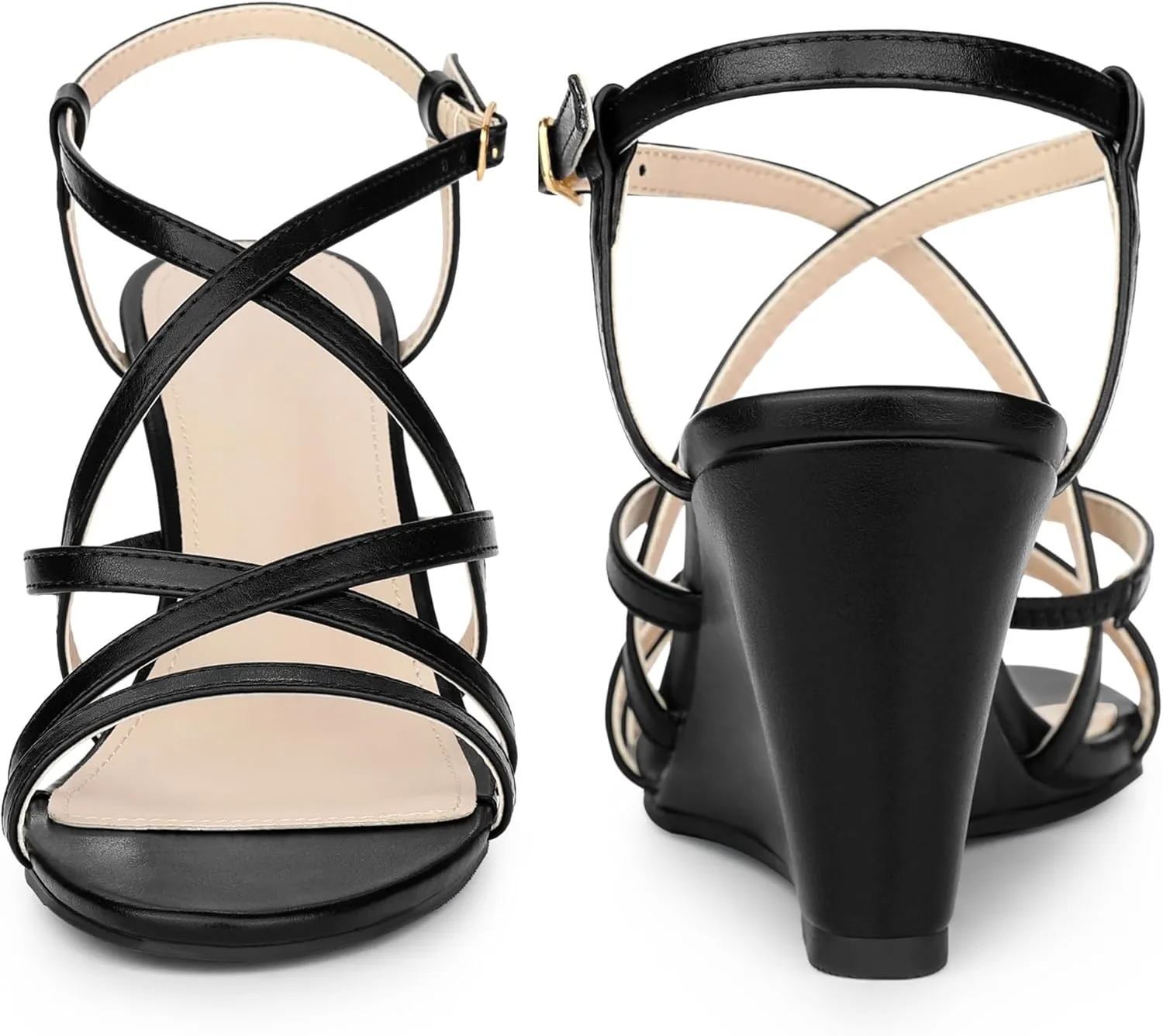Perphy Open Toe Low Wedges Strappy Ankle Strap Wedge Sandals for Women