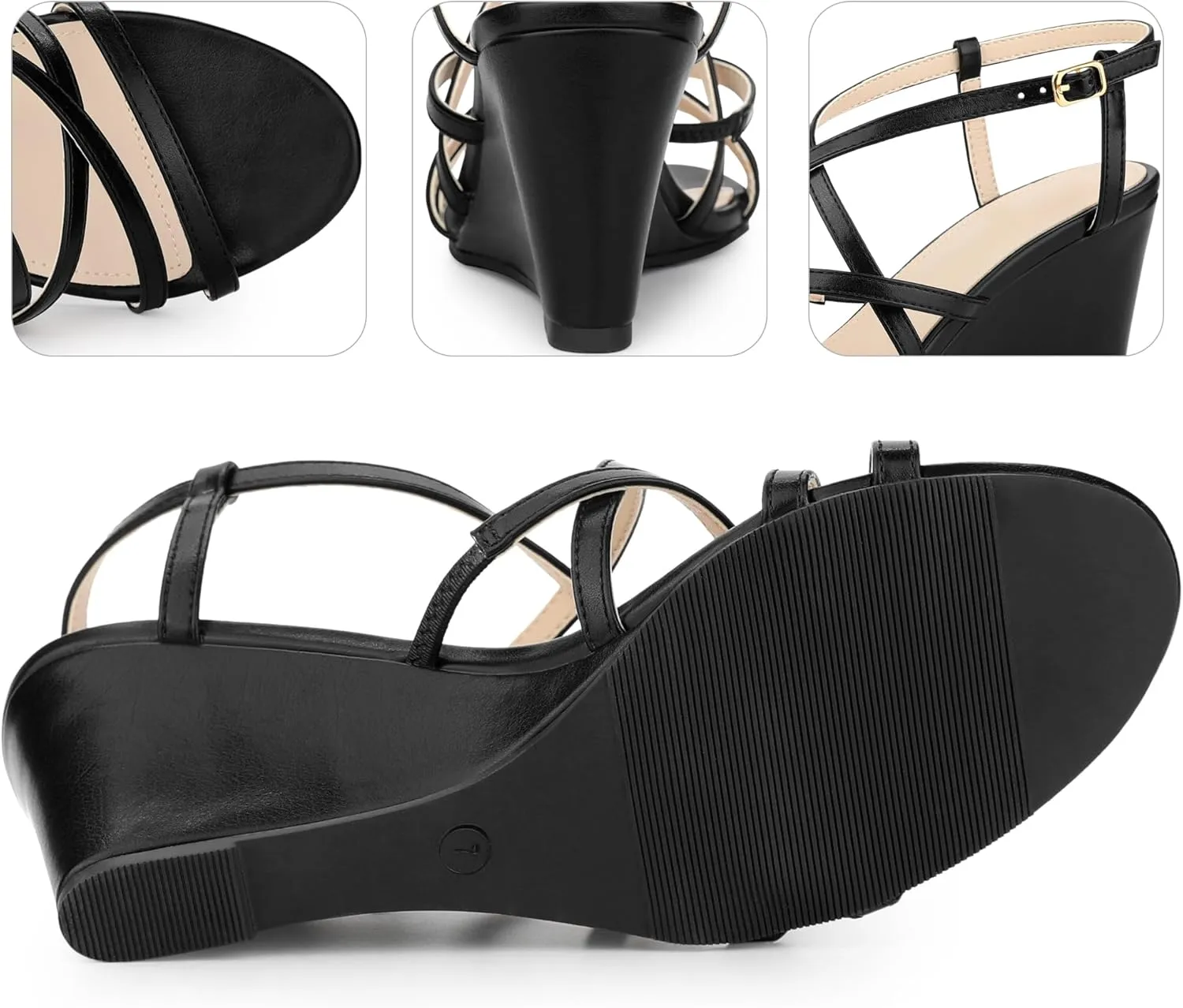 Perphy Open Toe Low Wedges Strappy Ankle Strap Wedge Sandals for Women