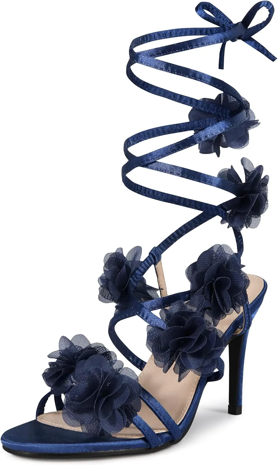 Perphy Satin Floral Lace Up Stiletto Heel Flower Sandals for Women