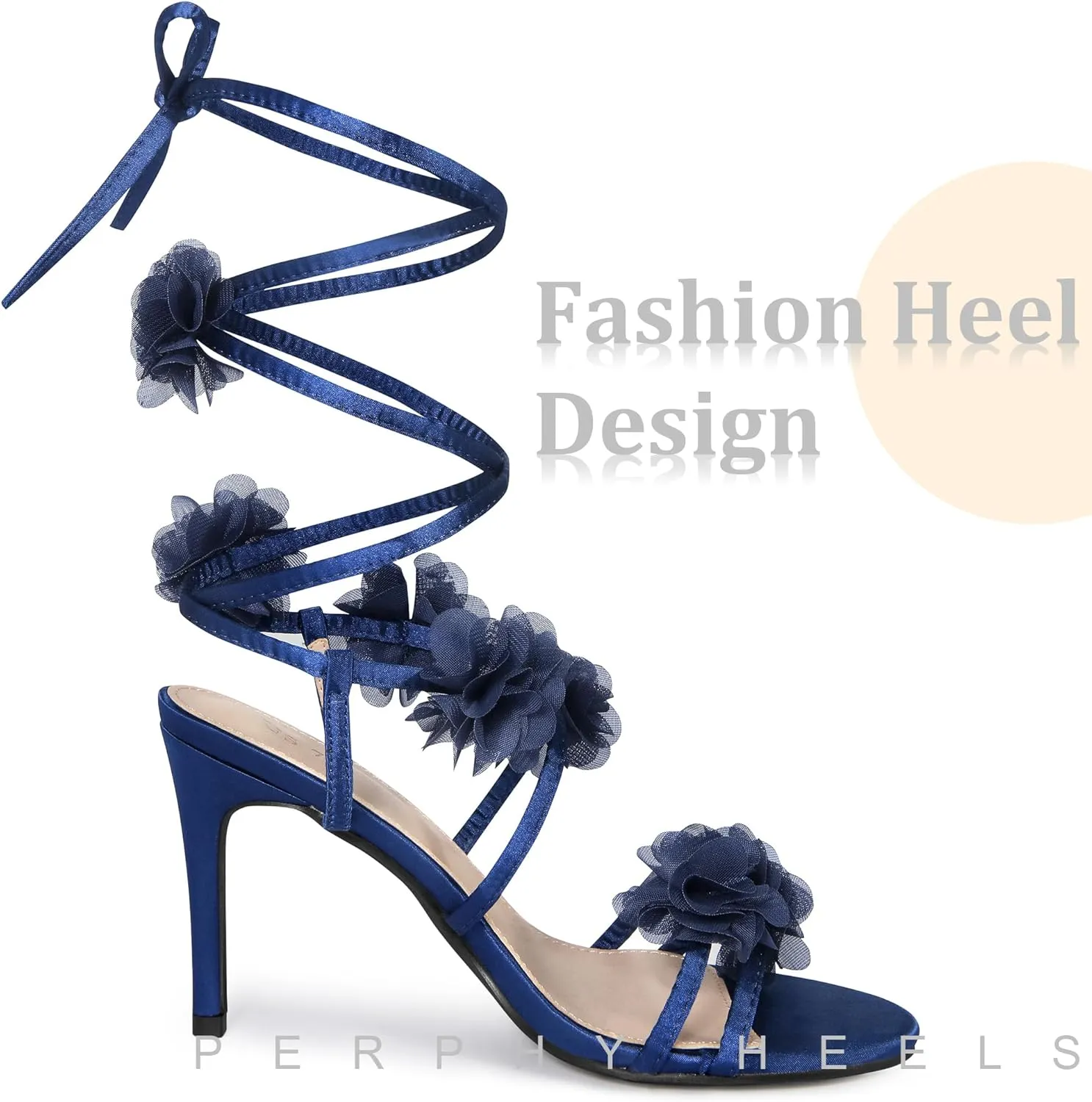 Perphy Satin Floral Lace Up Stiletto Heel Flower Sandals for Women