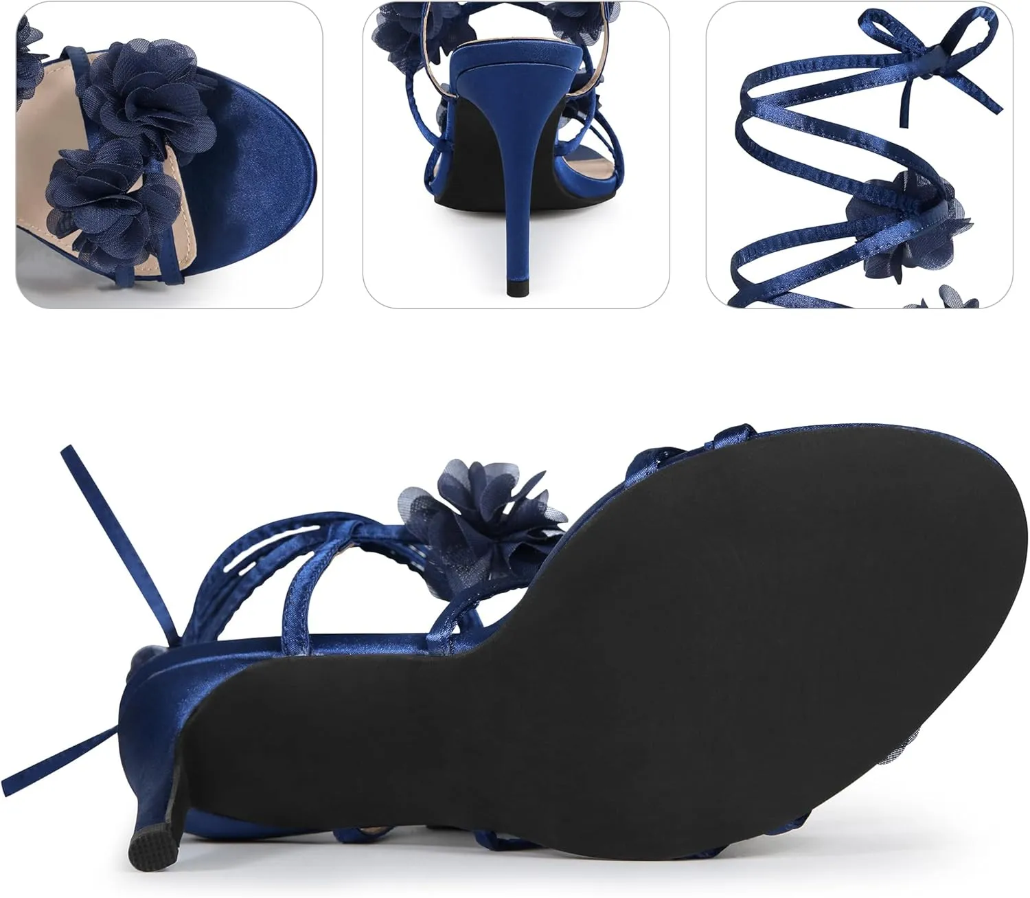 Perphy Satin Floral Lace Up Stiletto Heel Flower Sandals for Women