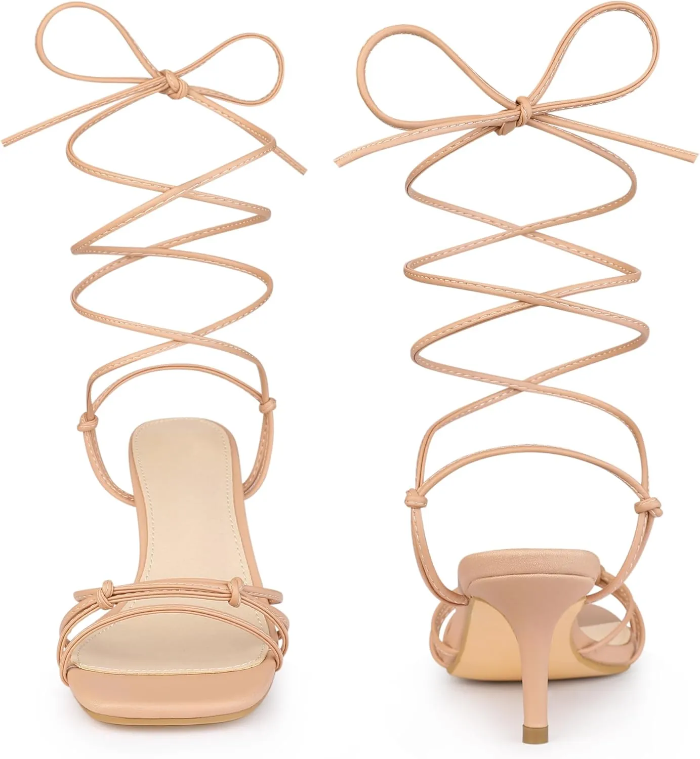 Perphy Strappy Kitten Heel Lace Up Square Toe Strappy Heels Sandals for Women
