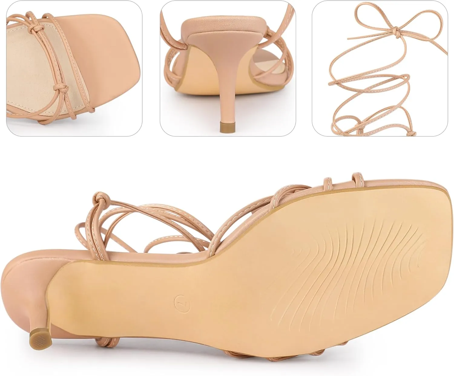 Perphy Strappy Kitten Heel Lace Up Square Toe Strappy Heels Sandals for Women