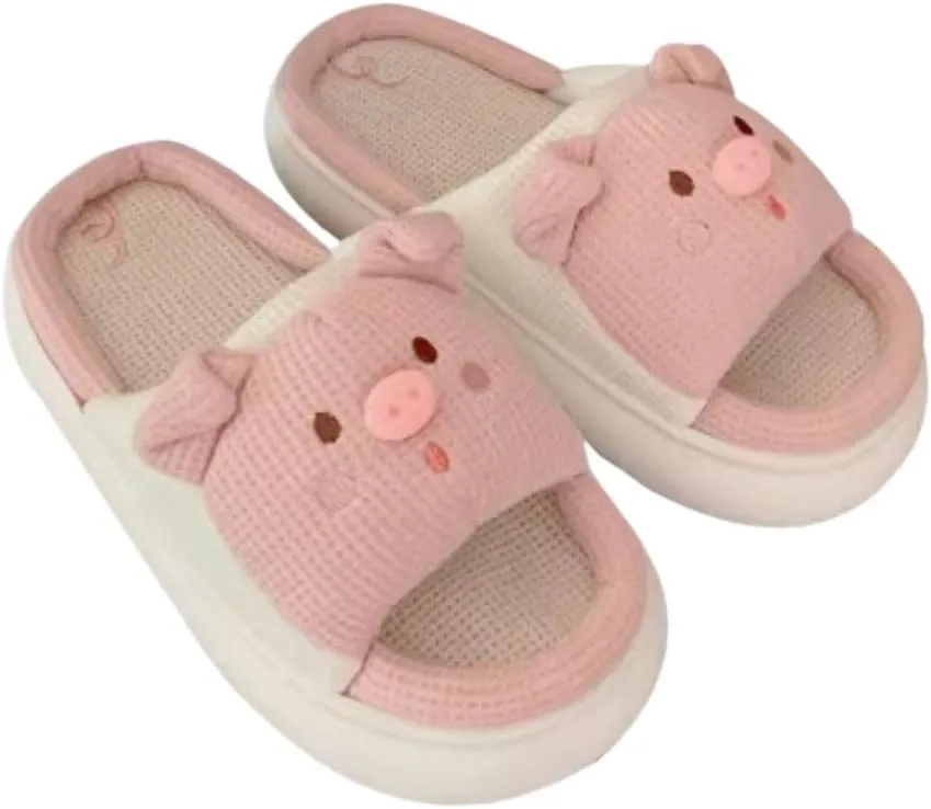 Pig Slipper Frog Slipper Animal Slipper Summer House Slipper for Women Men Linen Thick