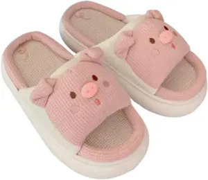 Pig Slipper Frog Slipper Animal Slipper Summer House Slipper for Women Men Linen Thick